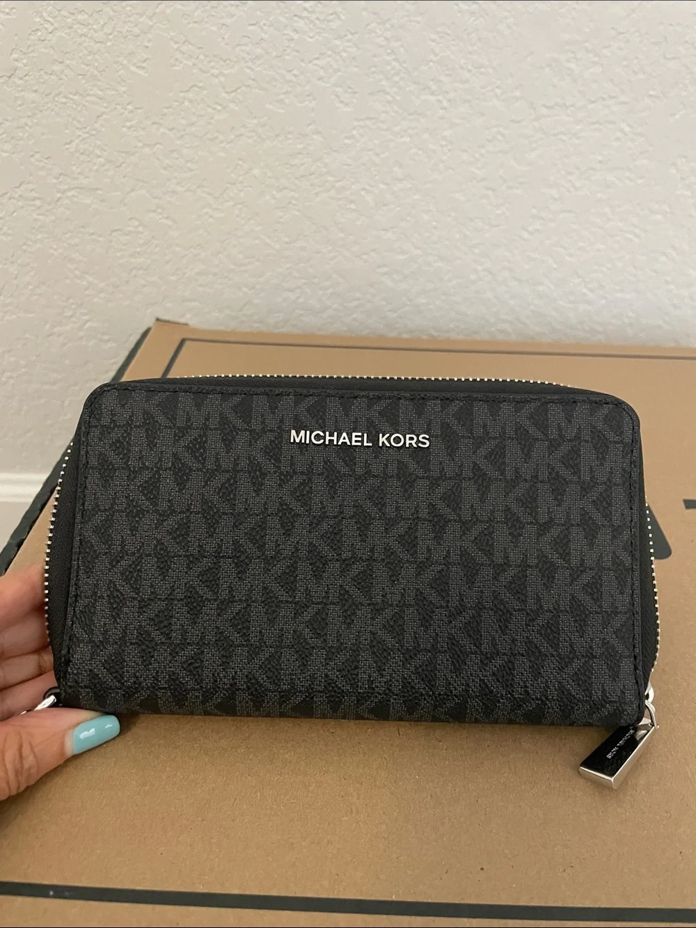 Michael Kors Black Logo-Print Zip Wristlet